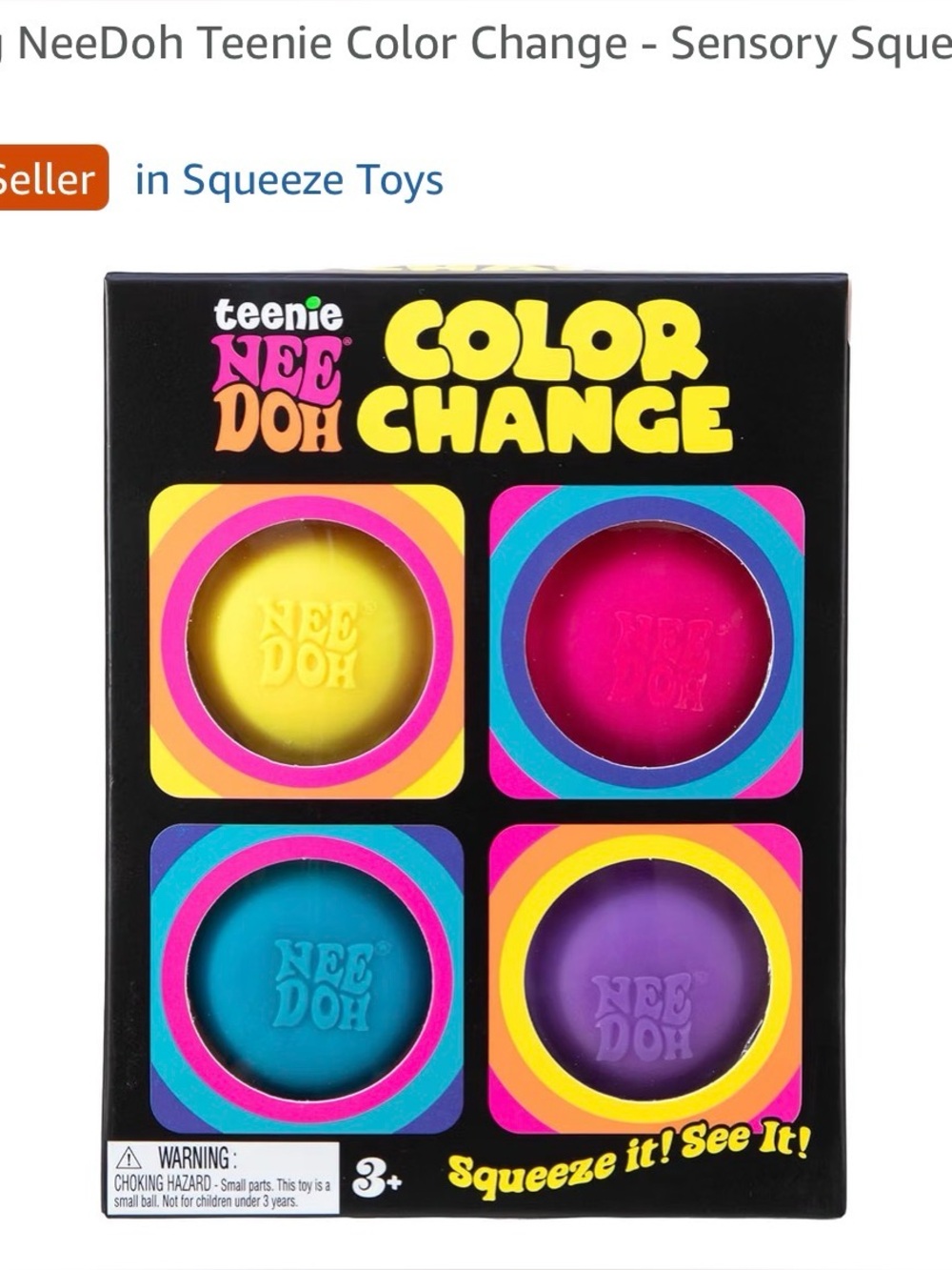 NeeDoh Teenie Color Change Sensory Squeeze Set - Yellow, Pink, Teal, Purple